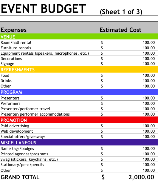 Event Budget Template Excel ~ Excel Templates