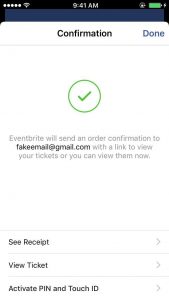 Facebook ticket confirmation page