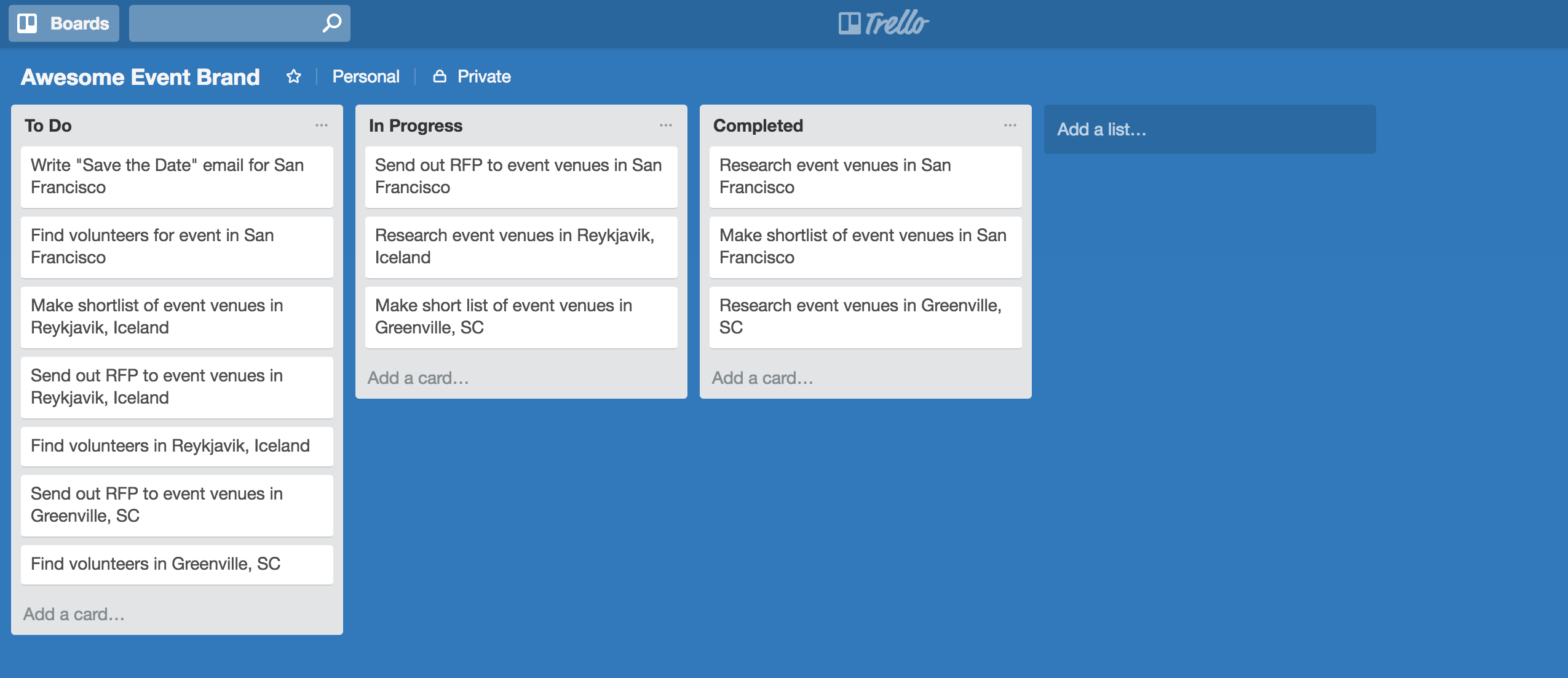 sample trello boards for project management