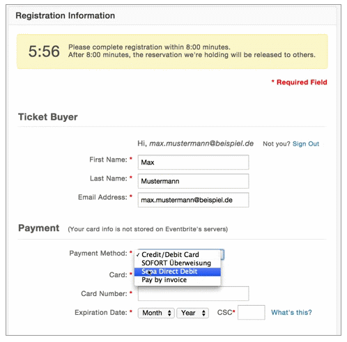 sepa eventbrite payment option debit direct help netherlands germany tickets portal pay customer articles center