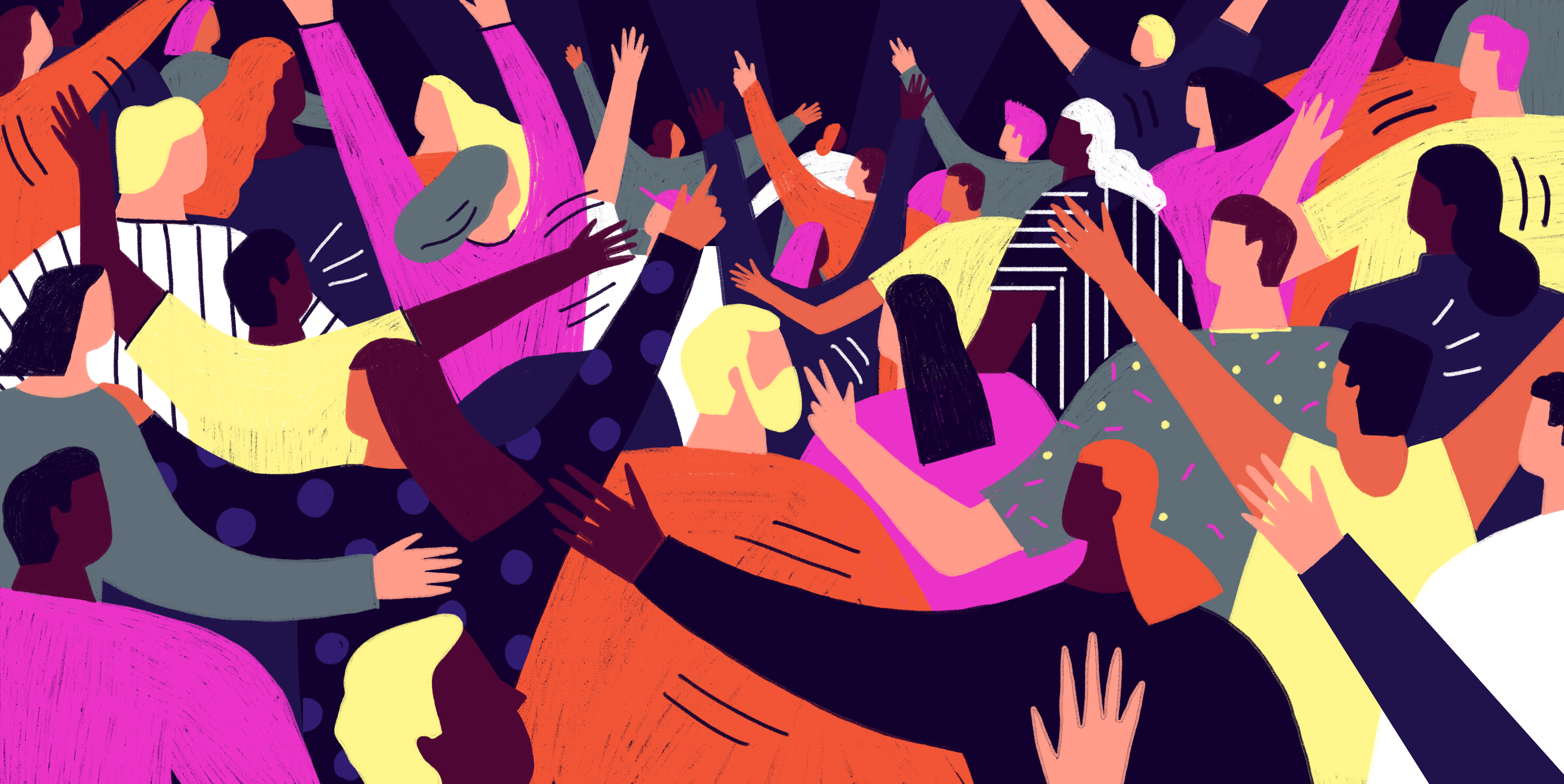 An illustration of a group of people attending a music festival